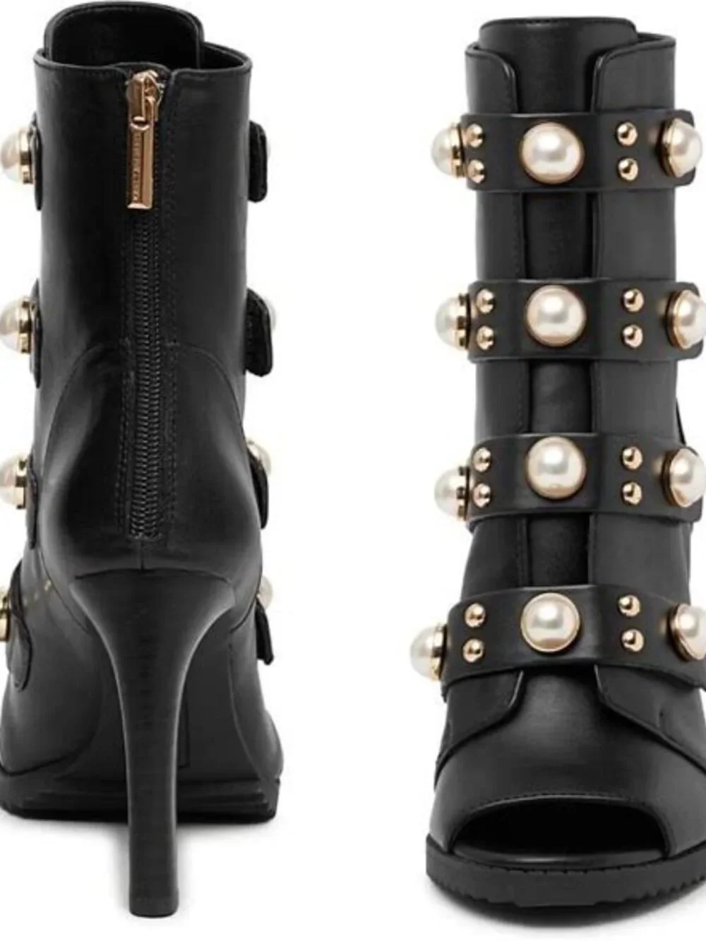 NWT- KARL LAGERFELD Leather Brayden Peep Toe Bootie with Pearls